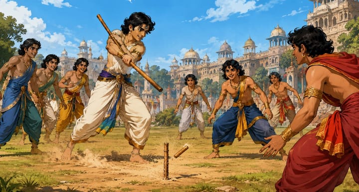 एक दिन शिक्षा के बाद सभी राजकुमार मैदान में गुल्ली-डंडा खेल रहे थे. खेल पूरे उत्साह से चल रहा था. कौरव और पांडव एक-दूसरे से आगे निकलने की कोशिश कर रहे थे. तभी एक जोरदार प्रहार से गुल्ली उड़कर दूर स्थित एक गहरे कुएँ में जा गिरी.