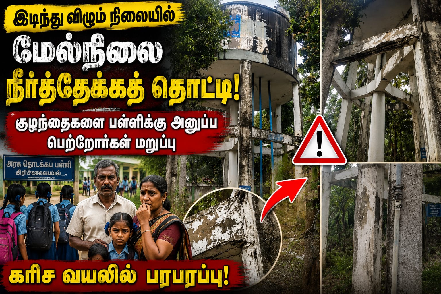பள்ளியா? மரணக் குழியா? இடியும் நிலையில் உள்ள தண்ணீர் தொட்டியால் தஞ்சையில் பரபரப்பு!