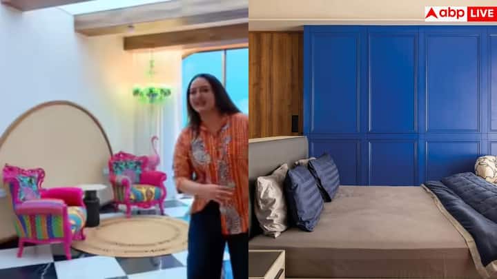 घर के ईस्ट विंग में एक आरामदायक कॉर्नर बनाया गया है, जिसे सोनाक्षी ने अपनी पसंद के अनुसार सजाया है. ऑरेंज और बेज रंग की थीम वाले इस हिस्से में मेटालिक ड्रैगनफ्लाई डेकोर, न्यूट्रल दीवारें और ऑरेंज शेड की कलाकृतियां देखने को मिलती हैं.