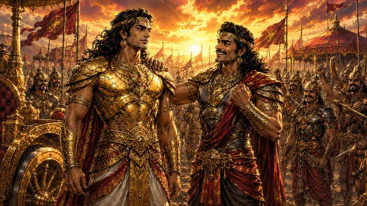 युद्ध से पहले दुशासन ने कर्ण की वीरता की प्रशंसा की और उन्हें कौरवों की सबसे बड़ी आशा बताया. उसने कहा कि पूरी सेना की निगाहें कर्ण पर टिकी हैं. इन शब्दों ने कर्ण के मनोबल को और मजबूत किया तथा उन्होंने पूरी शक्ति से युद्ध करने का प्रण लिया.