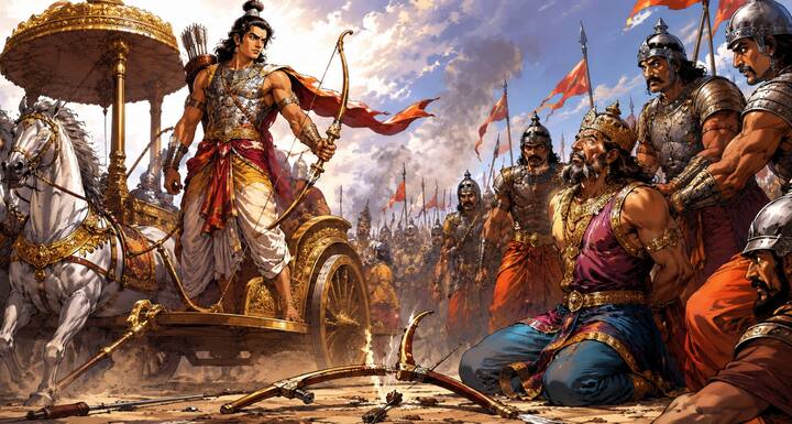 अर्जुन ने अपने तीव्र और सटीक बाणों से द्रुपद का धनुष काट दिया. इसके बाद उन्होंने तेजी से आगे बढ़कर राजा को घेर लिया और बंदी बना लिया. पांचाल सेना अपने राजा को बचाने में असफल रही. इस प्रकार गुरु दक्षिणा पूरी होने की दिशा में सबसे बड़ा कदम उठ गया.