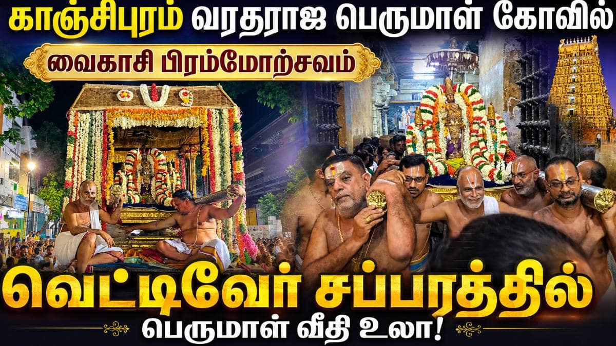 காஞ்சிபுரம் வரதராஜ பெருமாள் கோவில் வைகாசி பிரம்மோற்சவம்: வெட்டிவேர் சப்பரத்தில் பெருமாள் வீதி உலா!