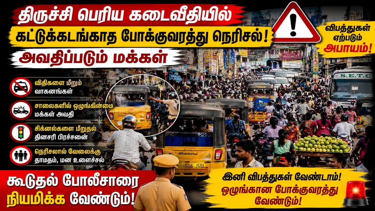 விபத்துகளை அழைக்கும் விதிமீறல்கள்: திருச்சி பெரிய கடைவீதி போக்குவரத்து நெரிசலுக்குத் தீர்வு என்ன?
