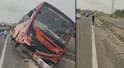 Accident News : भरधाव एसटीवर चालकाचे नियंत्रण सुटलं, बस डीवायडर तोडून थेट गटरात शिरली; पुणे - सातारा महामार्गावरील खोपी गावाच्या हद्दीतील घटना