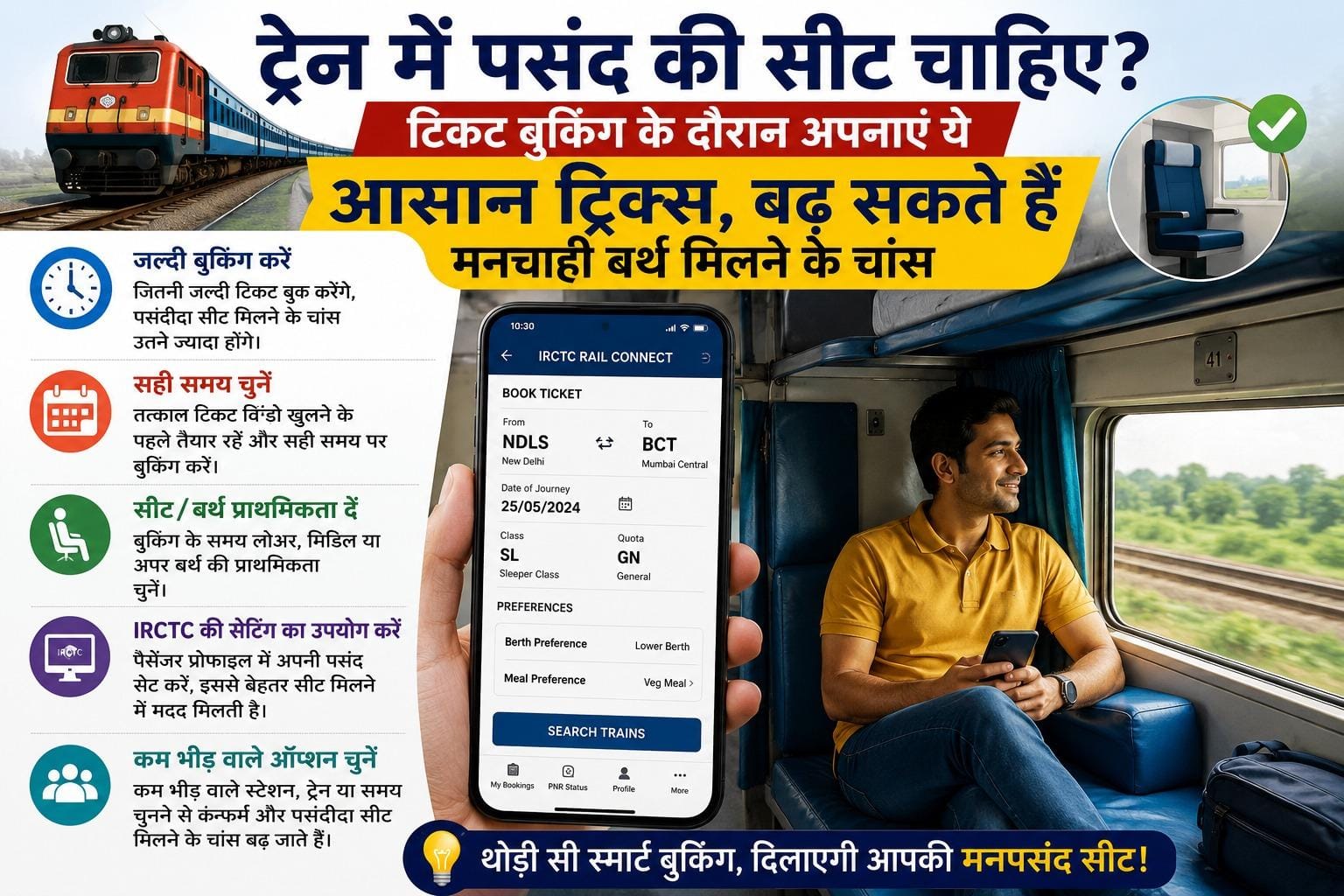 Train Booking Tips: ट्रेन में चाहिए मनचाही सीट? टिकट बुक करते वक्त तुरंत बदलें ये 4 गुप्त सेटिंग्स