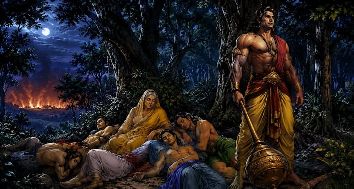 लाक्षागृह की अग्नि से बचने के बाद कुंती और पांचों पांडव घने वन में पहुंचे. लंबी यात्रा के कारण सभी थक चुके थे. जब सभी विश्राम कर रहे थे, तब महाबली भीम उनकी रक्षा के लिए जाग रहे थे. इसी वन में एक ऐसी घटना होने वाली थी, जो महाभारत के एक महान योद्धा के जन्म का कारण बनी.