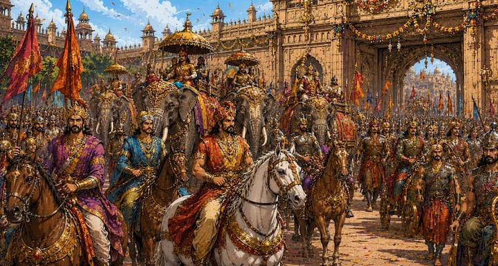 स्वयंवर में भाग लेने के लिए अनेक प्रसिद्ध राजा और वीर योद्धा पहुंचे. सभा में विभिन्न राज्यों के नरेश अपने-अपने वैभव और सैन्य गौरव के साथ उपस्थित हुए. प्रत्येक राजा की इच्छा थी कि वह स्वयंवर की शर्त पूरी कर द्रौपदी का हाथ प्राप्त करे.