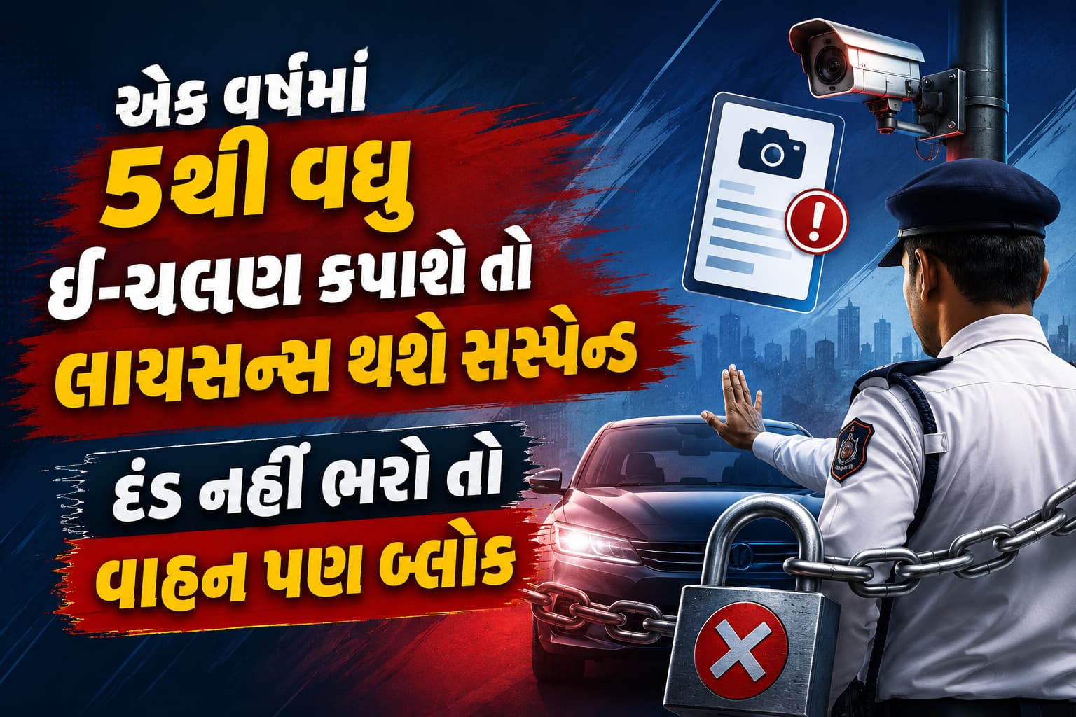 એક વર્ષમાં 5 ઈ-ચલણ પર લાયસન્સ સસ્પેન્ડ, દંડ નહીં ભર્યે વાહન બ્લોક