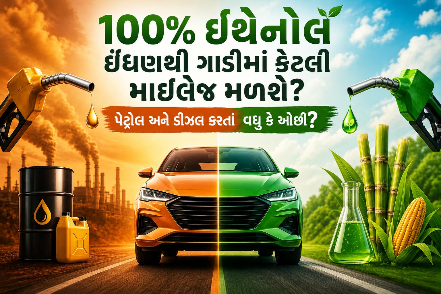 100% ઇથેનોલ ફ્યુઅલ: ગાડીની માઇલેજ, પેટ્રોલ-ડીઝલ સાથે સરખામણી અને ફાયદા
