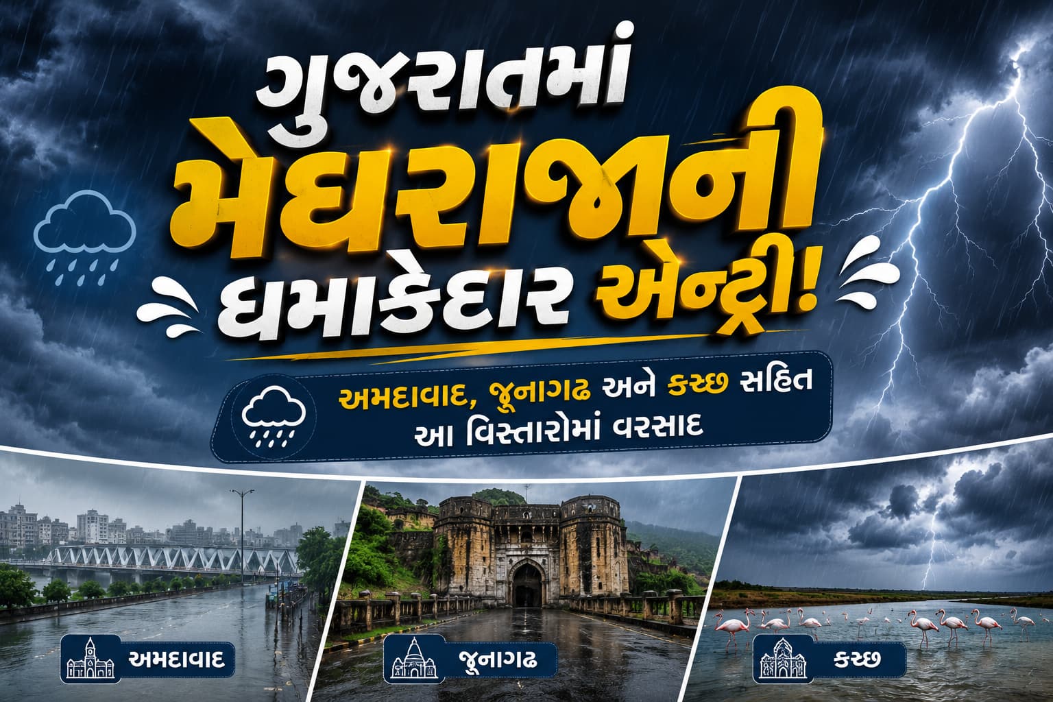 ગુજરાતમાં મેઘરાજાનું આગમન: અમદાવાદ, જૂનાગઢ, કચ્છ સહિત અનેક વિસ્તારોમાં વરસાદી ઝાપટાં