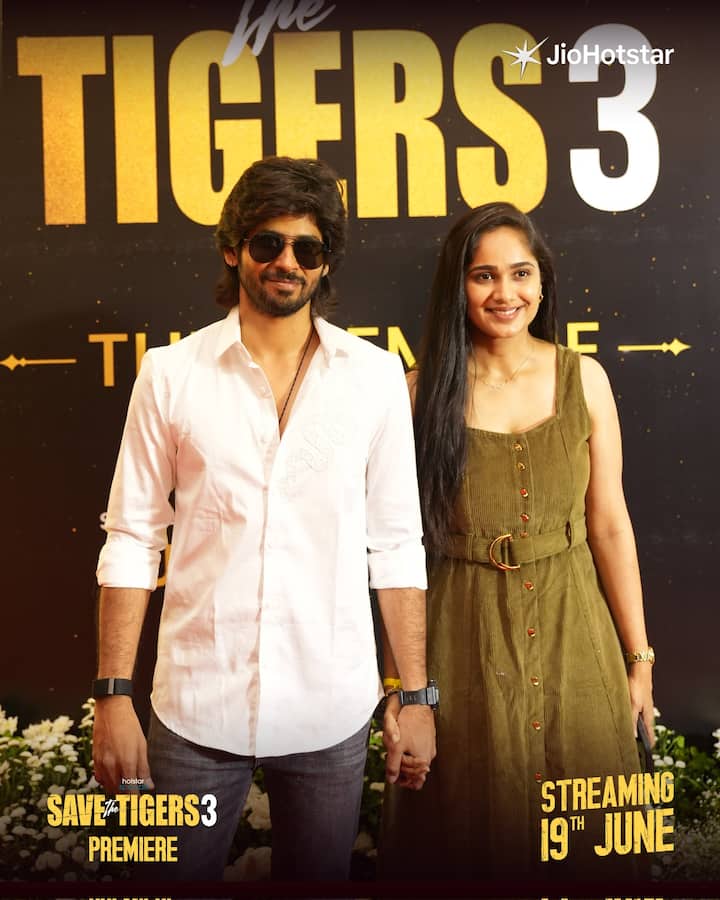 అమర్ దీప్ చౌదరి, తేజస్విని గౌడ దంపతులు కూడా 'సేవ్ ద టైగర్స్ 3' ప్రీమియర్ షోకి విచ్చేశారు. (Image Courtesy: jiohotstartelugu / Instagram)