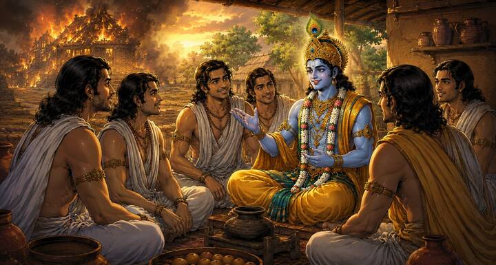 श्रीकृष्ण ने पांडवों से कहा कि लाक्षागृह जैसी भयानक घटना से उनका सुरक्षित बच निकलना अत्यंत सौभाग्य की बात है. धर्म के मार्ग पर चलने वाले अनेक कठिनाइयों का सामना करते हैं, लेकिन अंत में सत्य और न्याय की रक्षा होती है. यह सुनकर सभी के मन में नया उत्साह जाग उठा.