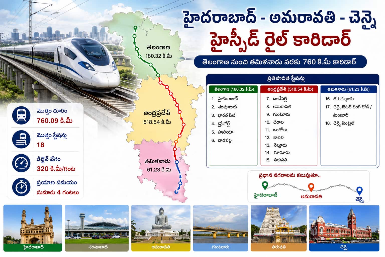 Amaravati High Speed Rail: అమరావతి మీదుగానే హైదరాబాద్- చెన్నై హైస్పీడ్ రైలు కారిడార్.. తెలుగు రాష్ట్రాల్లో స్టేషన్లు ఇవే