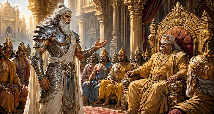 Bhishma reminded Dhritarashtra that the Pandavas had as much right to the kingdom as the Kauravas. He said that if half the kingdom is given to the Pandavas, then peace can be maintained between the two sides and any major conflict can be avoided in future.