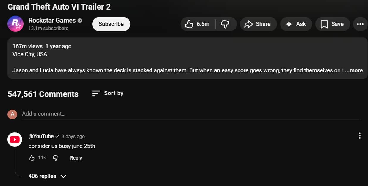GTA 6 Trailer 3 Dropping On June 25? YouTube Just Dropped A Fresh Clue