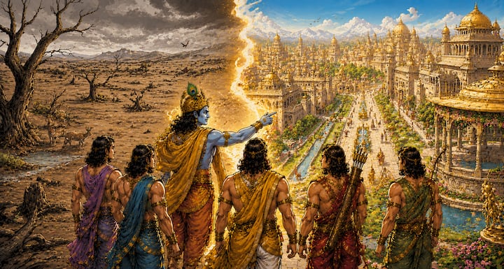 राज्य विभाजन के बाद पांडवों को अपना स्वतंत्र शासन क्षेत्र प्राप्त हुआ. यह उनके धैर्य, संघर्ष और धर्मनिष्ठा का फल था. नई जिम्मेदारियों के साथ उन्होंने प्रजा के कल्याण और न्यायपूर्ण शासन को सर्वोच्च प्राथमिकता देने का निर्णय लिया, जिससे लोगों में नई उम्मीद जागी.