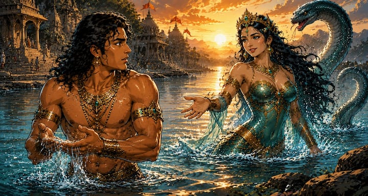 एक दिन गंगा में स्नान करते समय अर्जुन पर नागकन्या उलूपी की नजर पड़ी. अर्जुन के तेज, शौर्य और व्यक्तित्व से प्रभावित होकर वह उनसे मिलने पहुंची और अपने मन की बात कहने का निश्चय किया.