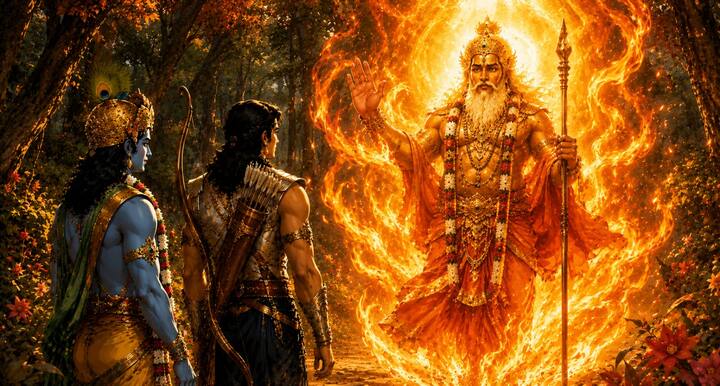 ब्राह्मण ने अपना वास्तविक परिचय देते हुए बताया कि वह स्वयं अग्निदेव हैं. उन्होंने कहा कि वे खांडव वन को जलाना चाहते हैं, लेकिन इंद्र बार-बार वर्षा करके उनकी इच्छा पूरी नहीं होने देते. इसलिए उन्होंने श्रीकृष्ण और अर्जुन से इस कार्य में सहयोग और सुरक्षा देने का अनुरोध किया.