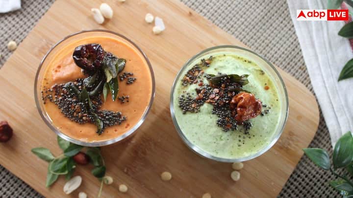The taste of peanut chutney is slightly smoky and nutty, which doubles the fun of many dishes. This chutney, prepared from roasted peanuts, garlic, whole red chilli, tamarind and salt, is seasoned with mustard seeds and curry leaves. It tastes great with dosa, idli, roti, pakodas and ghee rice.