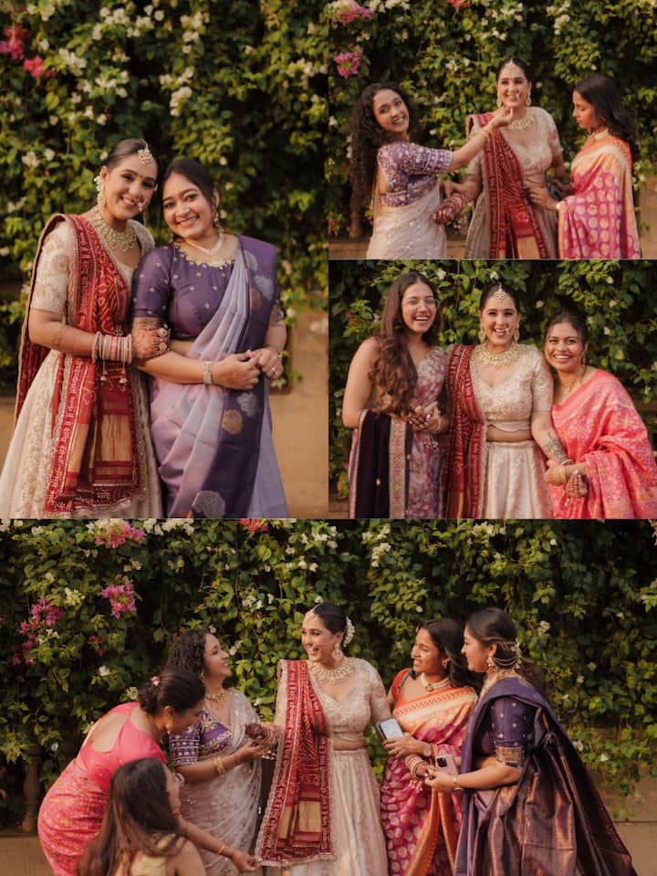In this photo, Bhavya is seen posing with her family, sisters and friends.