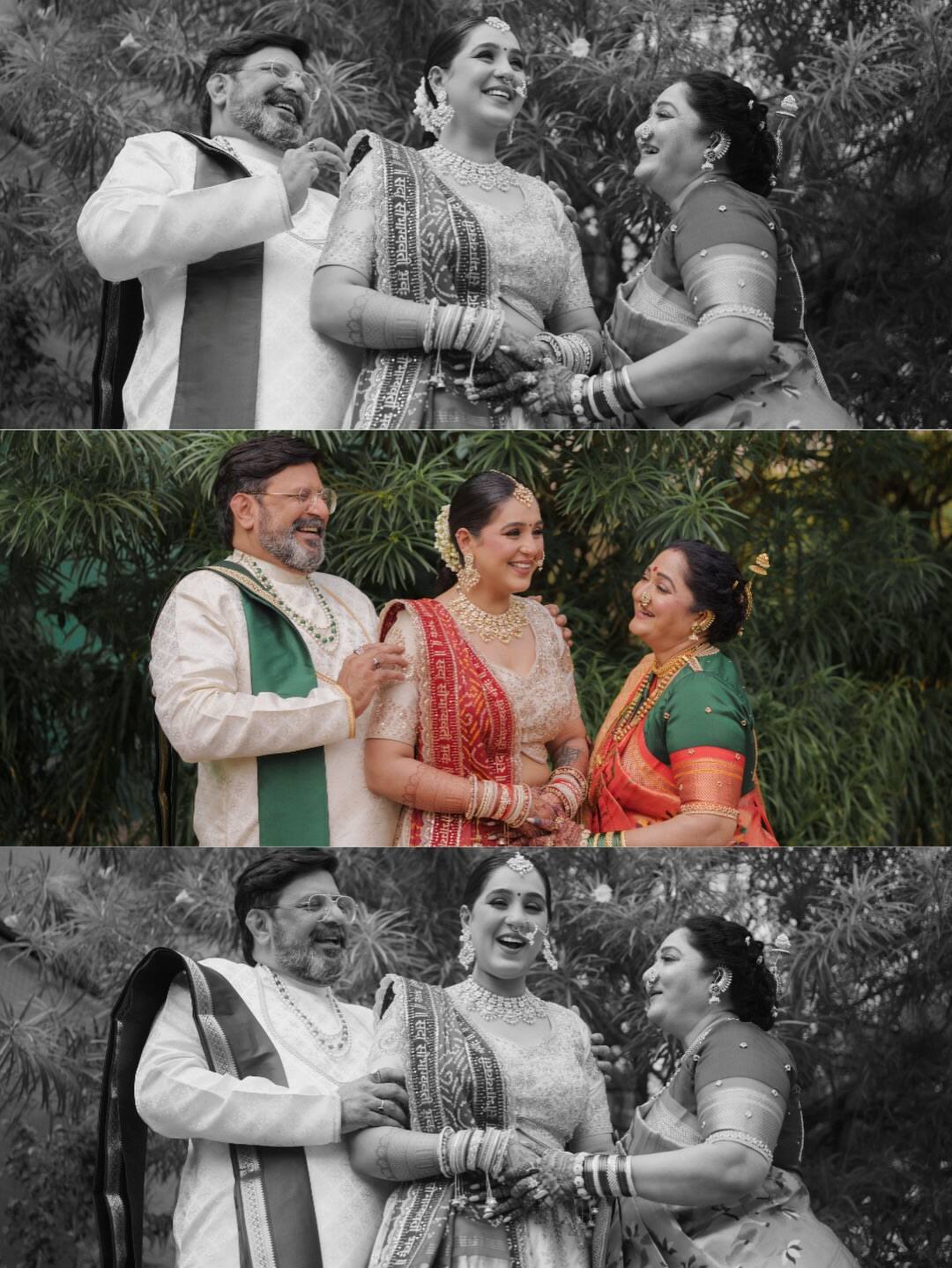 Bhavya has posted this photo as a collage, in which she is seen laughing with her parents.