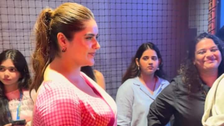 Actress Anjali Anand turned heads while promoting the upcoming film Dhamaal 4 in a vibrant pink saree. She embraced traditional elegance in the striking ensemble, pairing it with minimal accessories and effortless grace. (Image Source: ABP Live)