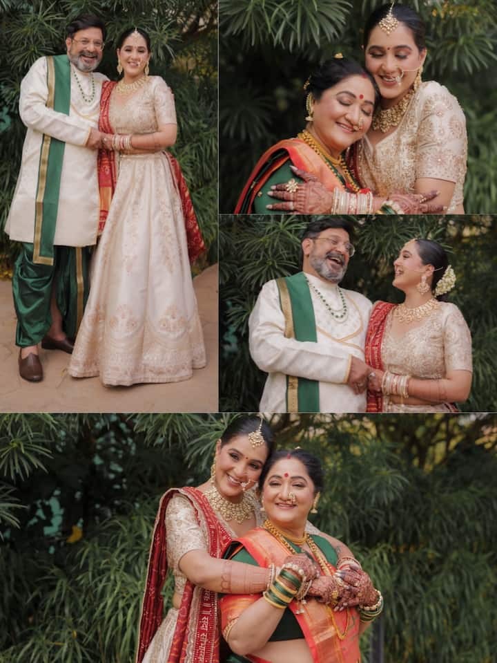 Kalpana is wearing a green and red color saree and has completed the look with heavy jewellery. Also, Mehul Buch is wearing golden and green colored dhoti, kurta and dupatta.