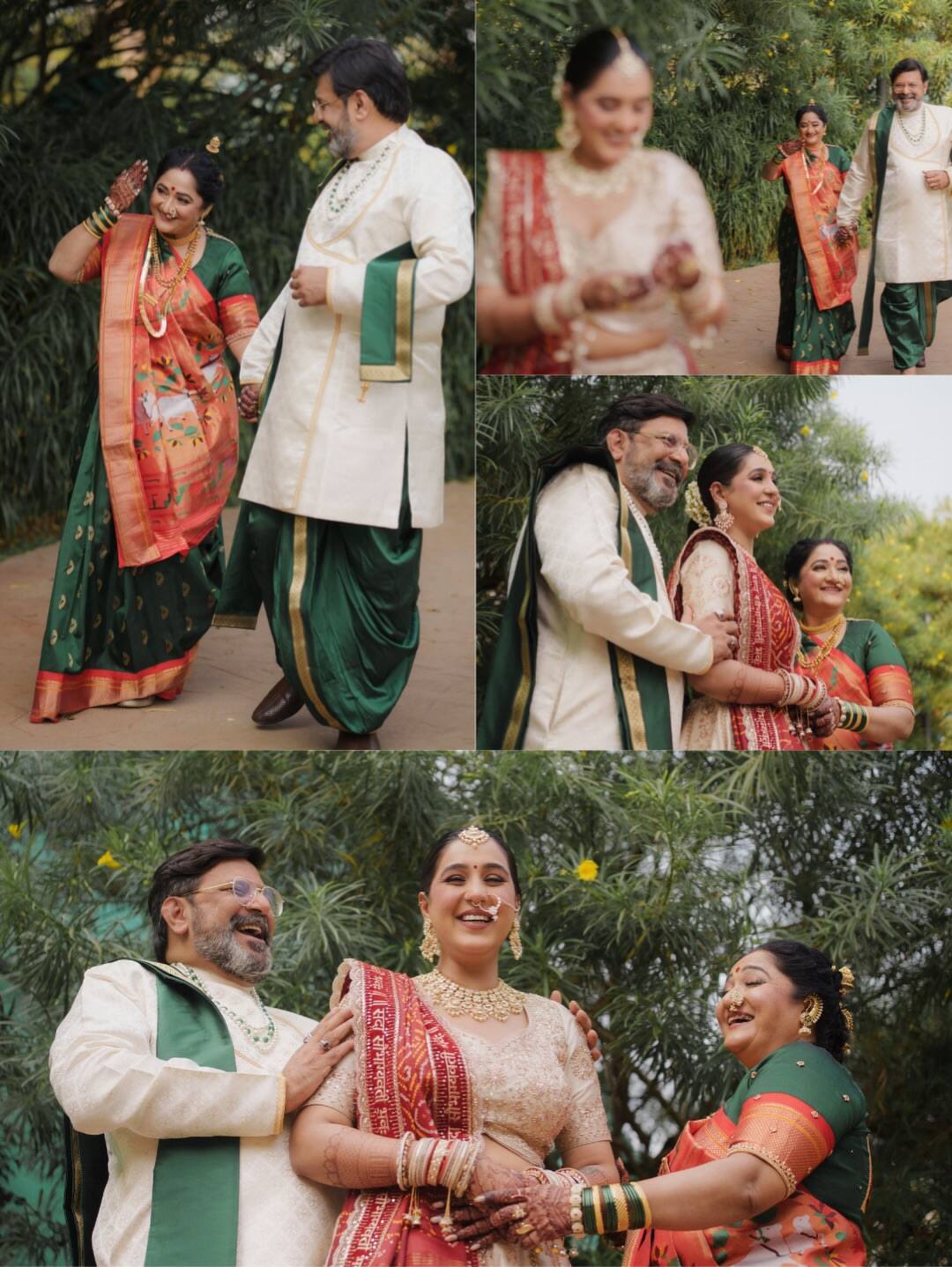 Bhavya is wearing a cream and golden colored lehenga and has carried a red dupatta with it. Her make-up and jewelery are also very simple and beautiful.