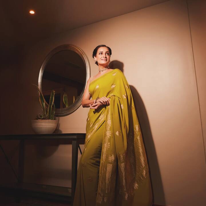 હાલમાં જ દિયા મિર્ઝાએ પોતાની ખાસ તસવીરો શેર કરી છે. આ ફોટામાં દિયા યલો રંગની સાડી પહેરેલી જોવા મળી રહી છે. તેણે આ સાથે મેચિંગ બ્લાઉઝની જોડી બનાવી છે.