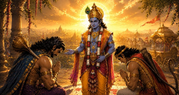 This incident from Mahabharata teaches that strength alone is not a guarantee of success. Wisdom, patience, right strategy and the support of religion lead to victory in every struggle of life. The person who takes the right decision at the right time and remains firm on his objective becomes a true winner.