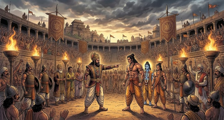 युद्ध की चुनौती स्वीकार करते हुए जरासंध ने भीम को अपना प्रतिद्वंद्वी चुना. दोनों महान योद्धा समान बल और पराक्रम वाले थे. उनके बीच मल्लयुद्ध आरंभ हुआ, जिसे देखने के लिए सभी उत्सुक थे. यह युद्ध शक्ति, धैर्य और साहस की कठिन परीक्षा बन गया.