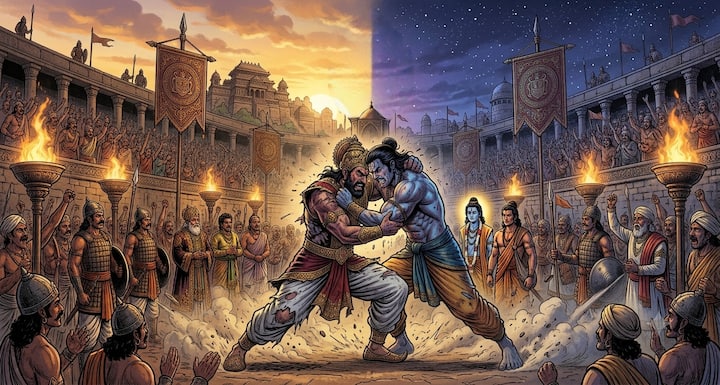 दिन बीतते गए, लेकिन युद्ध का परिणाम नहीं निकला. दोनों योद्धा थकने के बजाय और अधिक उत्साह से लड़ते रहे. उनकी अद्भुत सहनशक्ति और युद्ध कौशल देखकर हर कोई हैरान था. यह संघर्ष असाधारण शक्ति और धैर्य का प्रतीक बन गया.
