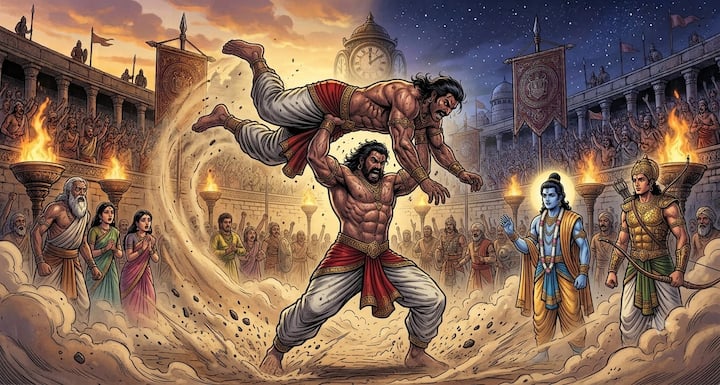 श्रीकृष्ण ने एक तिनके को बीच से फाड़कर भीम को संकेत दिया कि जरासंध का अंत कैसे संभव है. भीम ने संकेत समझ लिया और नई रणनीति अपनाई. अब युद्ध केवल बल का नहीं, बल्कि बुद्धि और सही समय पर लिए गए निर्णय का भी था.