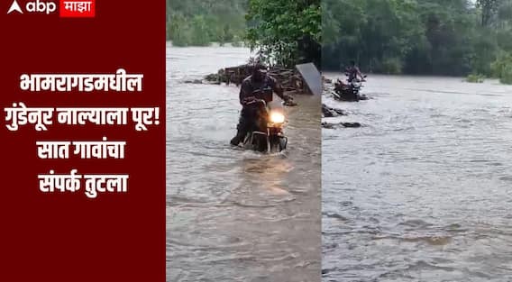 गडचिरोलीत मुसळधार पाऊस, भामरागडमधील गुंडेनूर नाल्याला पूर, सात गावांचा संपर्क तुटला, पुलाचं बांधकाम अपूर्ण झआल्यामुळे नागरिकांना मनस्ताप