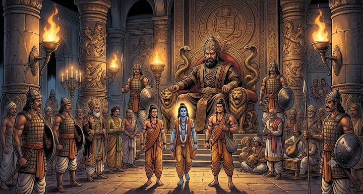 राजा जरासंध ने तीनों अतिथियों का सम्मान किया, लेकिन उनके व्यवहार पर संदेह भी जताया. तब श्रीकृष्ण ने अपना वास्तविक परिचय दिया और स्पष्ट कहा कि वे युद्ध के लिए आए हैं. सत्य सामने आते ही सभा का वातावरण गंभीर और तनावपूर्ण हो गया.