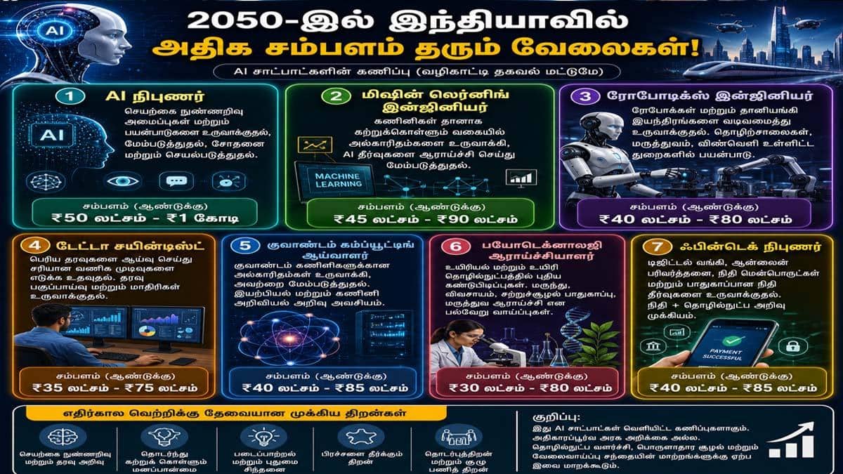 2050-ல் இந்தியாவில் அதிக சம்பளம் தரும் AI வேலைகள்: சாட்பாட் கணிப்பு!