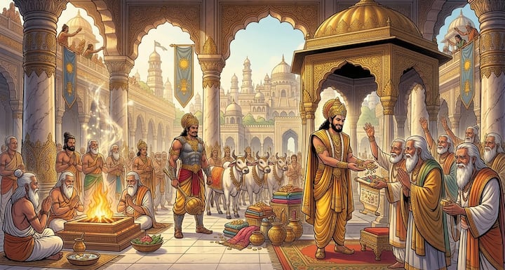 In Rajsuya Yagya, donations were given to everyone as per their eligibility. This gives the message that charity is not just giving money, but understanding the need of a deserving person and helping him. Selfless donation enriches both society and soul.