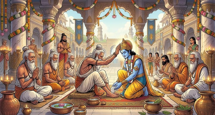 By washing the feet of the Brahmins, Shri Krishna himself gave the message that the true great is the one who rises above position and prestige and embraces service. Humility makes a person's character great and the spirit of service brings both respect and love in the society.