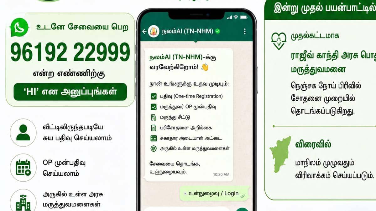 நலம்AI வாட்ஸ்அப் சேவை: அரசு மருத்துவமனை OP சீட்டு இனி உங்கள் விரல் நுனியில்!