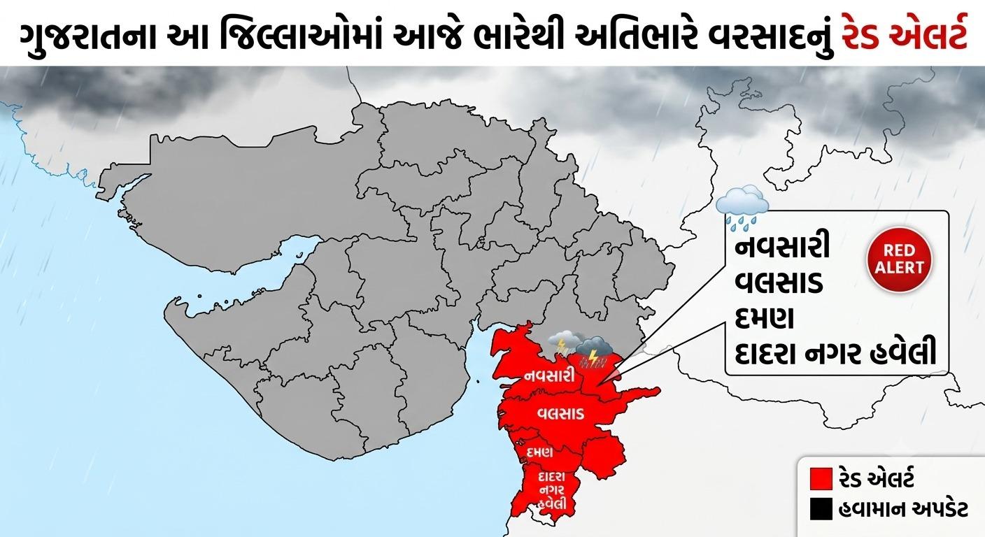 Gujarat rain: ગુજરાતના આ જિલ્લાઓમાં આજે ભારેથી અતિભારે વરસાદનું રેડ એલર્ટ,  જાણો લેટેસ્ટ અપડેટ | Gujarat rain forecast 8 to 13 july heavy rain red alert  south Gujarat