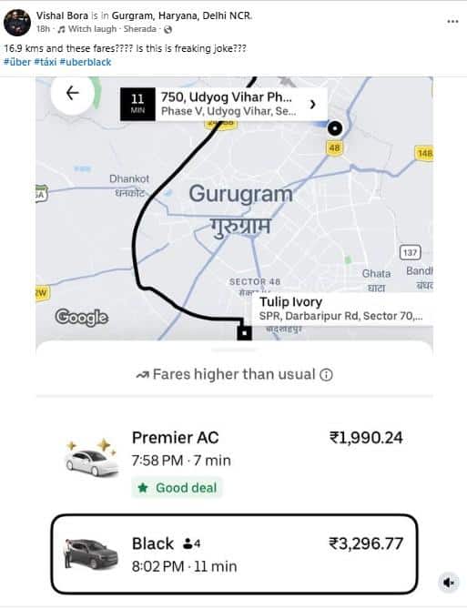 Rs 3,200 For A 16.9 Km Uber Ride? Viral Facebook Post Leaves Internet In Disbelief