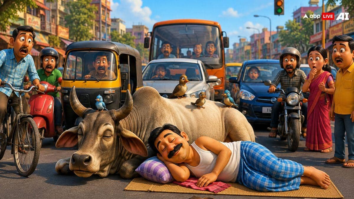 Man Takes A Nap Beside A Bull In The Middle Of A Busy Road, Viral Video Leaves Internet In Disbelief