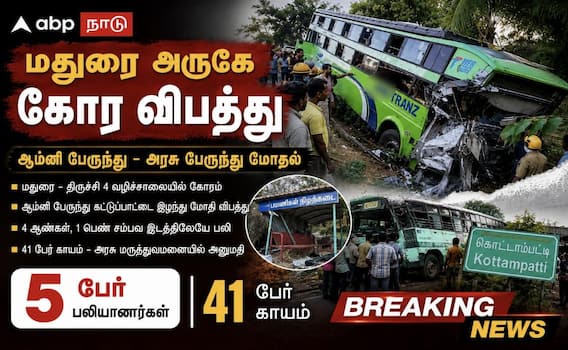 மதுரை கொட்டாம்பட்டி அருகே கோர விபத்து: 5 பேர் பலி, 41 பேர் காயம்! மதுரை கொட்டாம்பட்டி அருகே கோர விபத்து: 5 பேர் பலி, 41 பேர் காயம்!