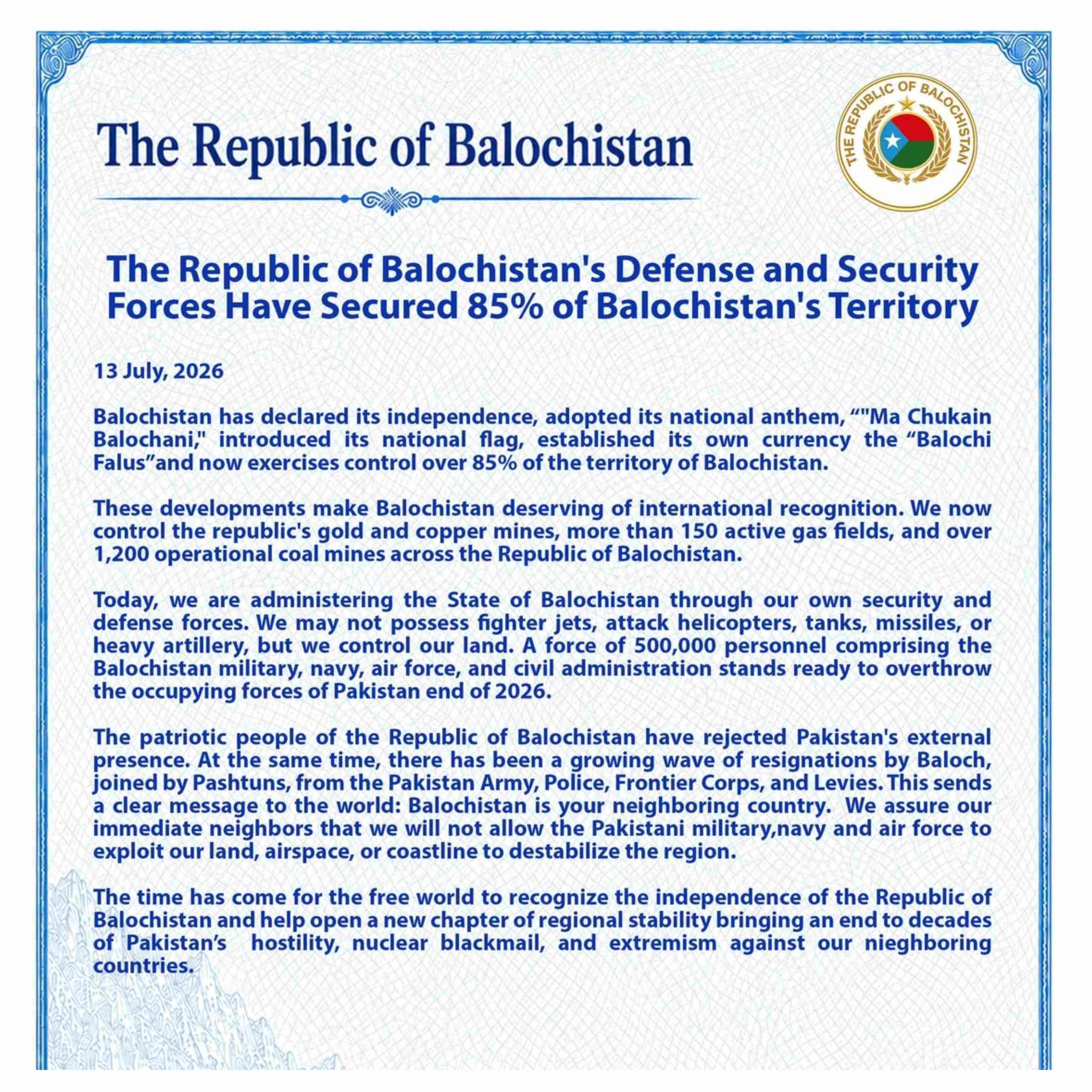 Balochistan : पाकिस्तानला मोठा झटका? बलुचिस्तानने स्वतःला 'स्वतंत्र देश' घोषित केलं, 85 टक्के भूभागावर ताबा मिळवल्याचा दावा