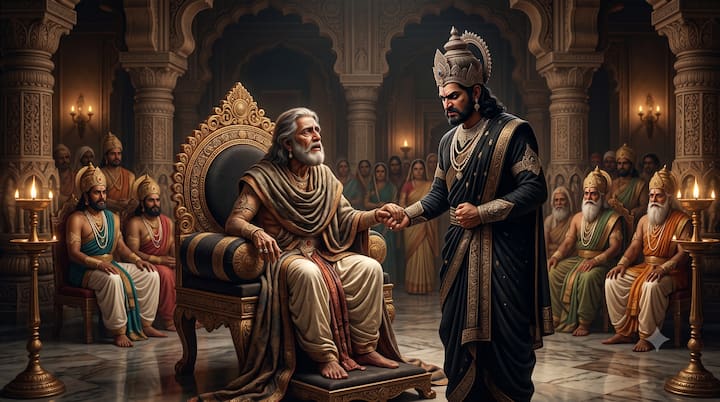धृतराष्ट्र ने दुर्योधन को समझाया कि ईर्ष्या छोड़कर अपने राज्य और कर्तव्यों पर ध्यान दो. लेकिन क्रोध और अहंकार से भरे दुर्योधन ने पिता की बात नहीं मानी. यह प्रसंग बताता है कि जो व्यक्ति बड़ों की सही सलाह को अनदेखा करता है, वह अपने जीवन में स्वयं संकटों को आमंत्रित करता है.