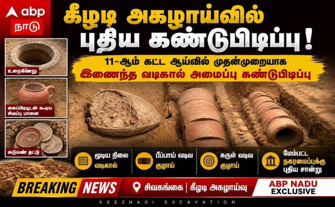 கீழடி 11-ஆம் கட்ட அகழாய்வு: தனித்துவமான வடிகால் அமைப்பு கண்டெடுப்பு!