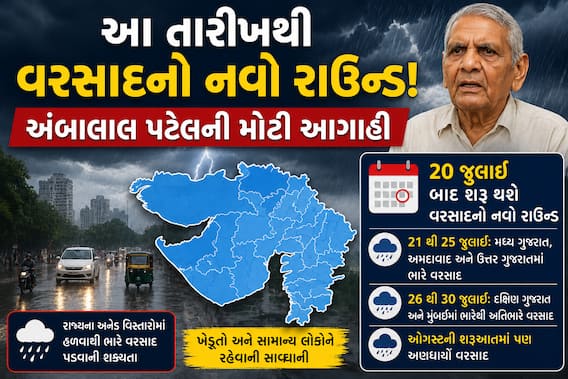 Ambalal Patel: ગુજરાતમાં આ તારીખથી વરસાદનો નવો રાઉન્ડ! અંબાલાલ પટેલની મોટી આગાહી