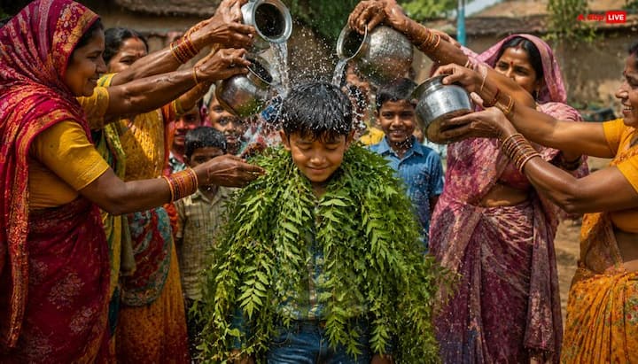 जब मानसून में देरी होती है तो एमपी के छिंदवाड़ा में बच्चों को नीम की पत्तियां पहनाकर या लपेटकर पूरे गांव में घुमाया जाता है. इस दौरान लोग उन पर पानी डालते हैं. ये प्रकृति को प्रसन्न करने की लोकमान्यता है.