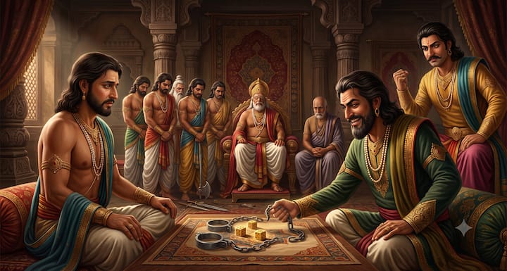 After the brothers, Yudhishthir also put himself at stake and lost. Now he was declared a slave and not an independent king. Even after this Shakuni did not stop. He provoked Yudhishthir to play another gamble, which led to the most shameful incident in history.