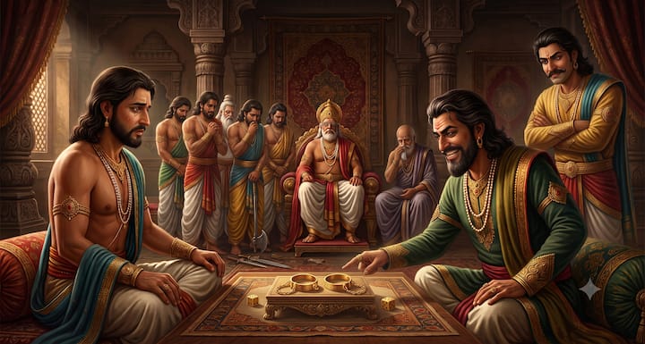Under the influence of Shakuni, Yudhishthir also put Draupadi at stake. This decision was against religion, justice and women's respect. Draupadi was called to the court, where she raised the question that if one who has lost himself, does he have the right to put someone else at stake?